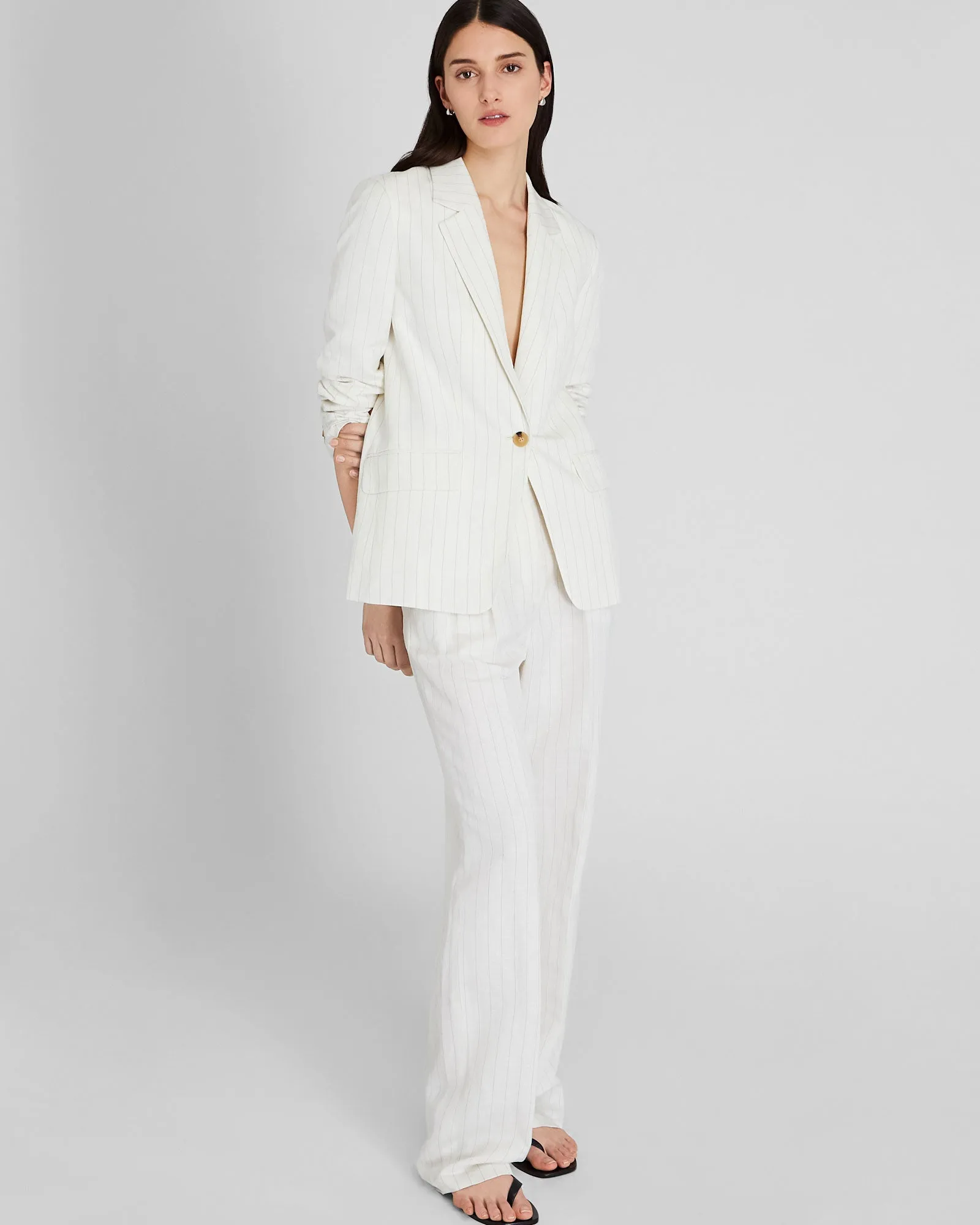 Pinstripe Single-Breasted Linen-Blend Blazer