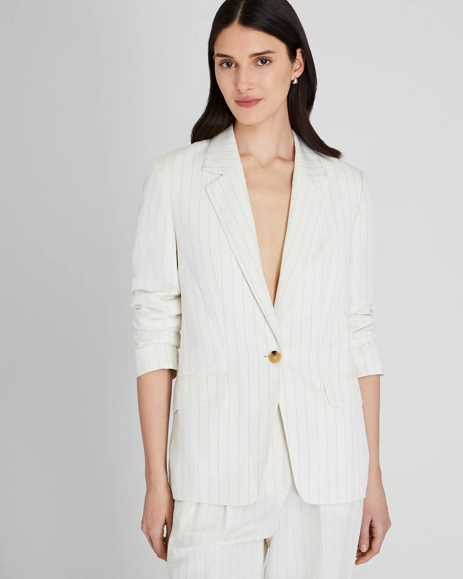 Pinstripe Single-Breasted Linen-Blend Blazer