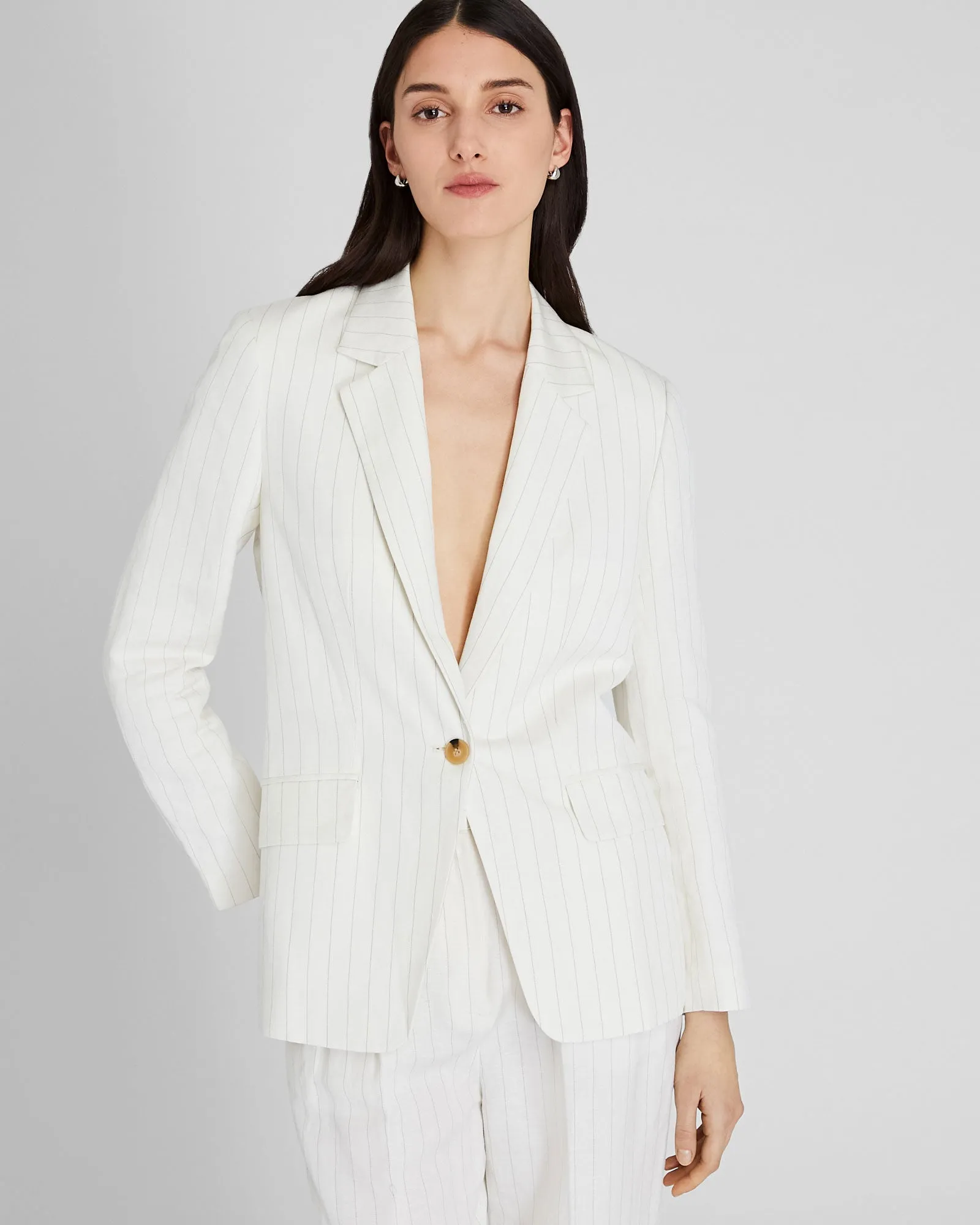 Pinstripe Single-Breasted Linen-Blend Blazer