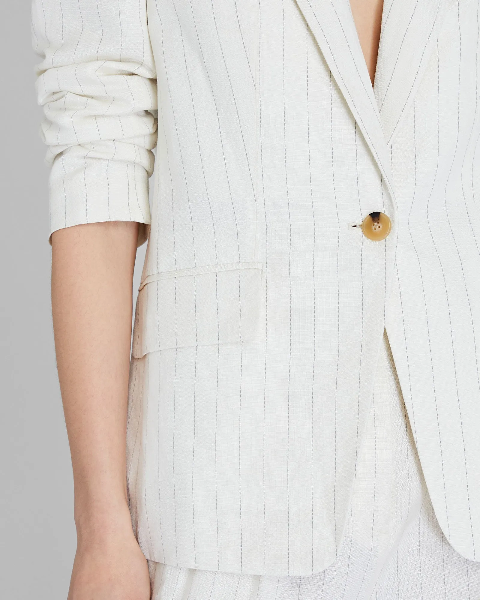 Pinstripe Single-Breasted Linen-Blend Blazer