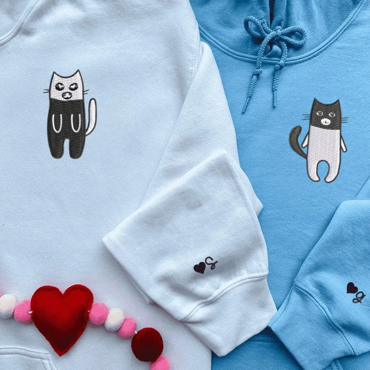 Robber Bandit Cat Custom Embroidered Hoodies - Personalized Matching Hoodies For Couples