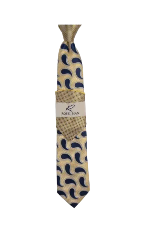 Rossi Man Blue-Gold Paisley Neckties and Hanky Set