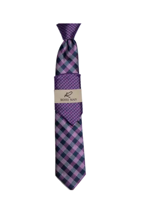 Rossi Man Purple Striped Ties and Hanky Set