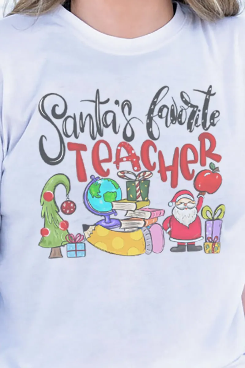 Santa's Favorite Teacher Adult Soft-Tek Blend Long Sleeve Tee