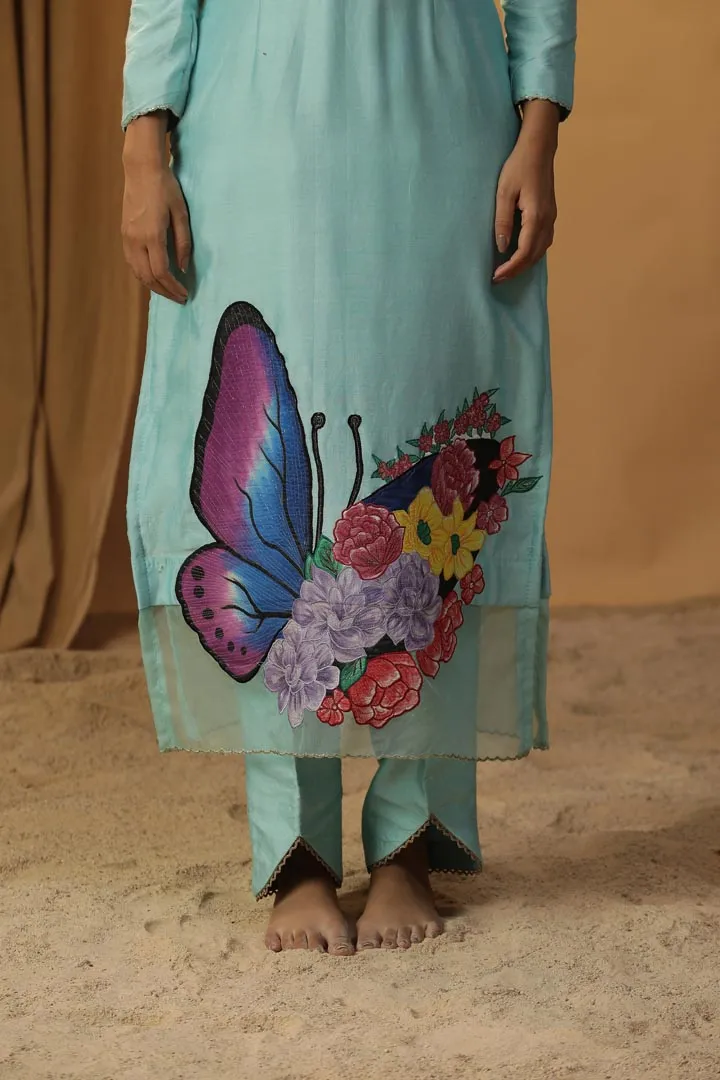 SKY BLUE BUTTERFLY HANDPAINTED SUIT SET