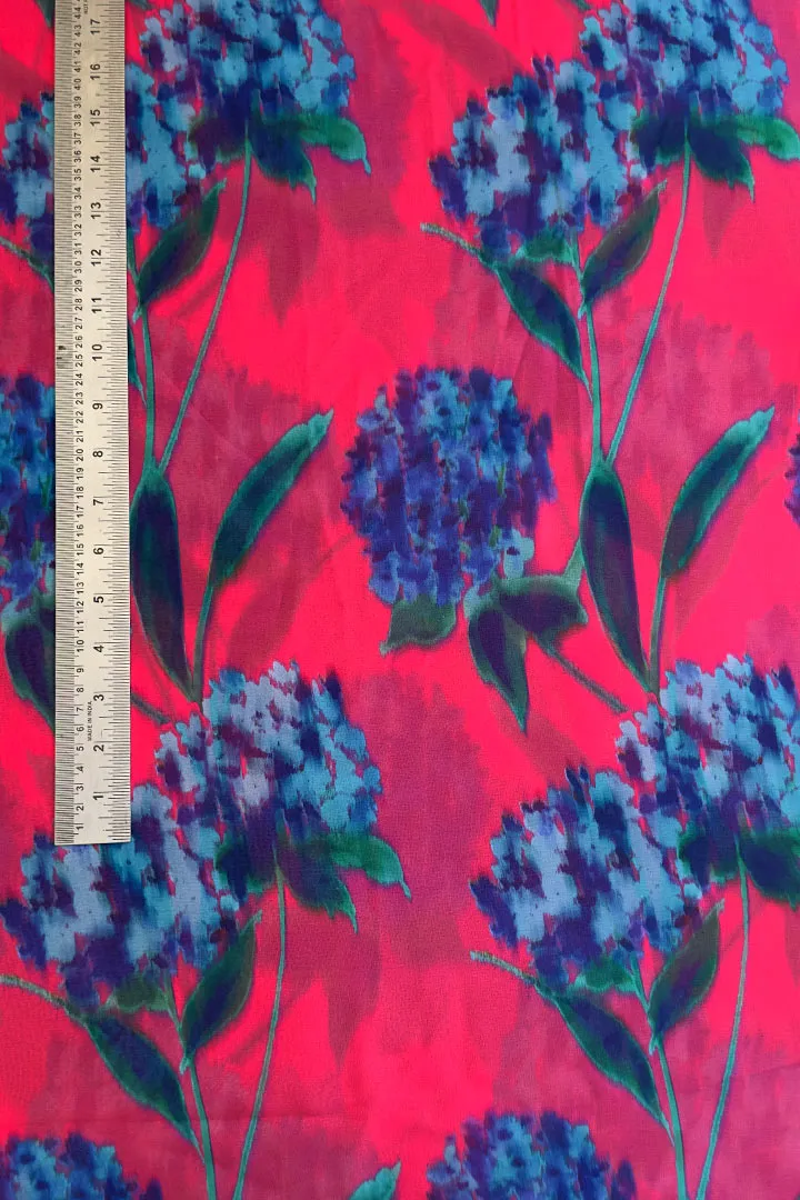 Tomato Pink Floral Printed Georgette Fabric