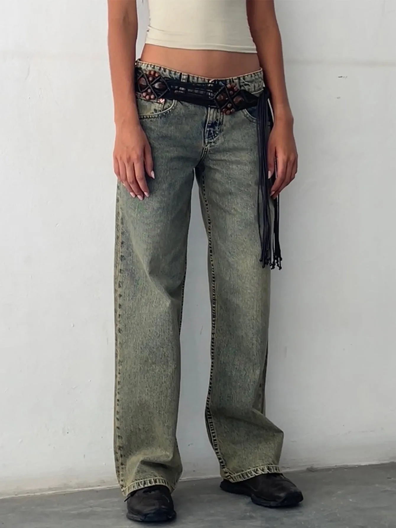 Washed/Stonewashed Straight Leg Mid Rise Jeans (5 colors)