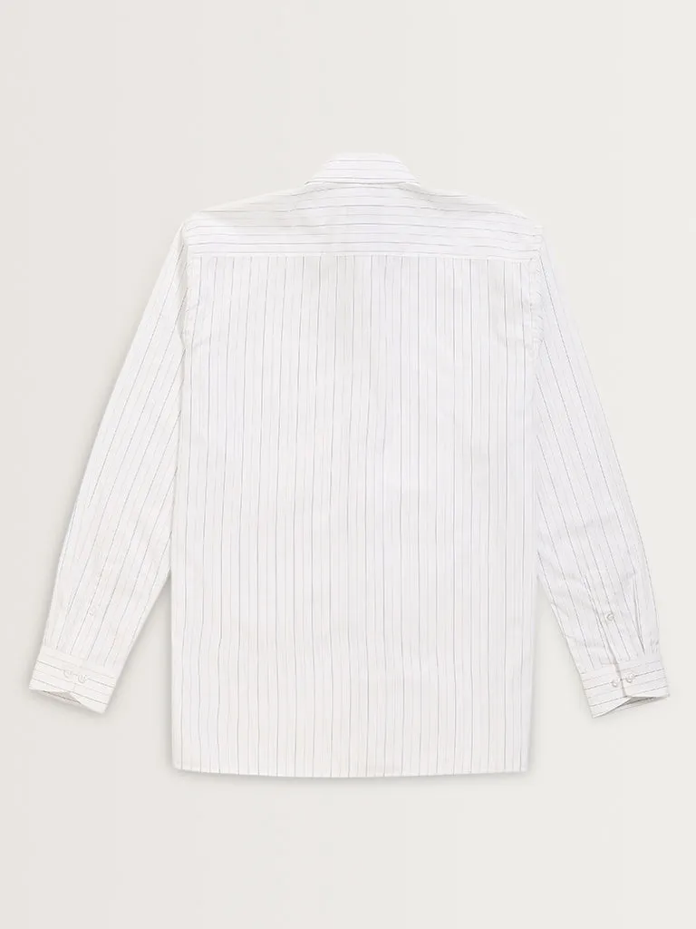 WES Formals White Striped Relaxed-Fit Cotton Shirt