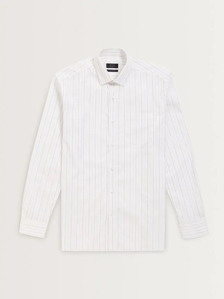 WES Formals White Striped Relaxed-Fit Cotton Shirt