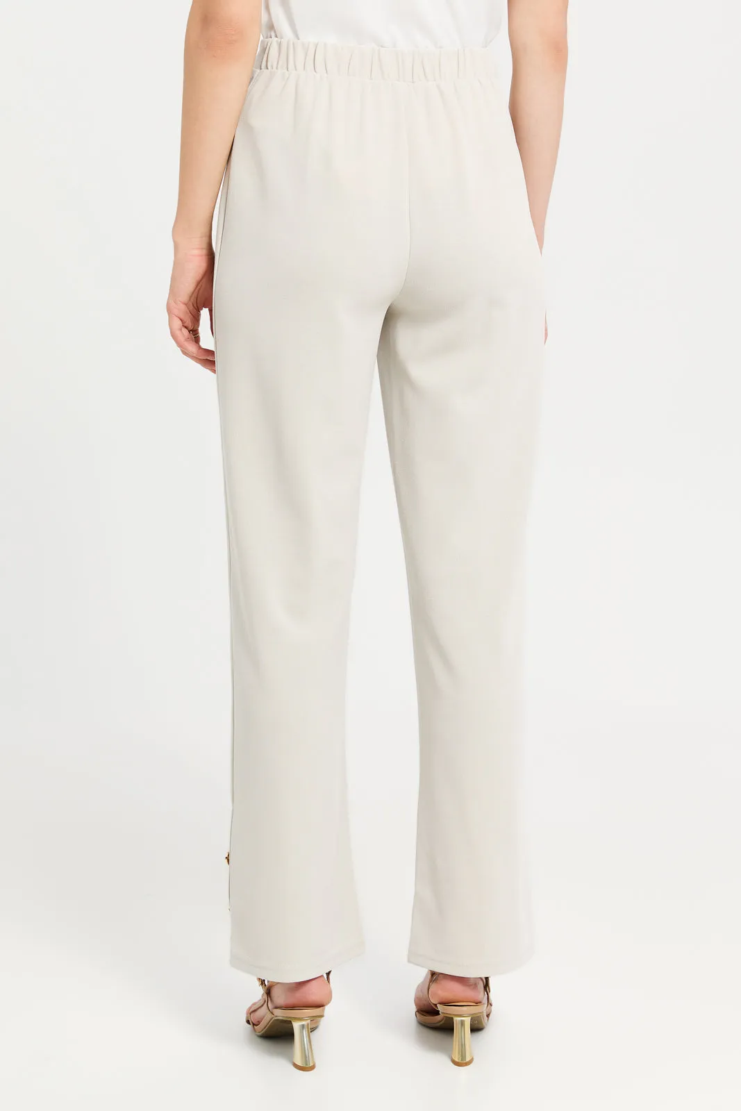 Women Cream Wide Leg Trousers