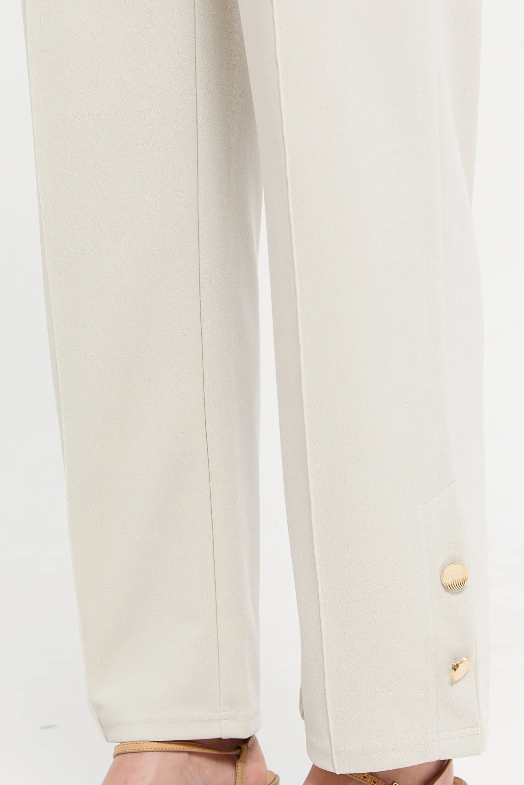 Women Cream Wide Leg Trousers