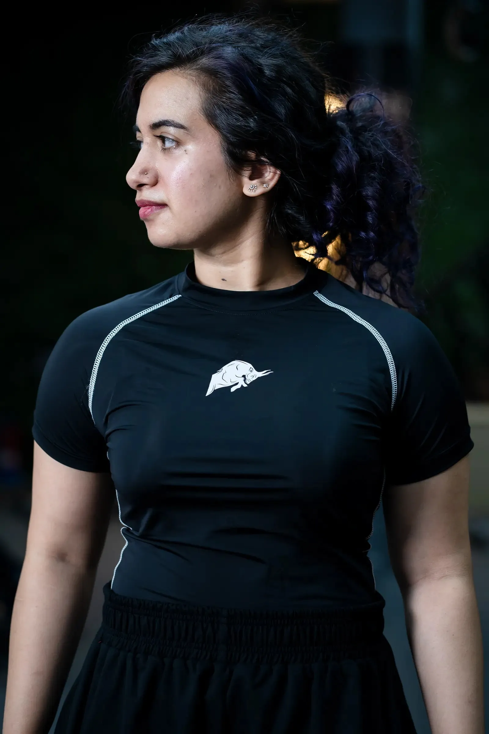 WOMENS COMPRESSION T-SHIRT HALF SLEEVE (BLACK)