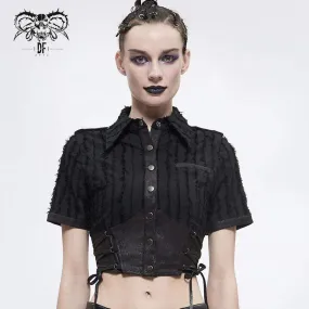 Women's Gothic Black Collared Short Shirts