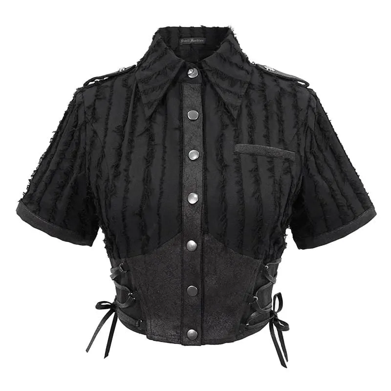 Women's Gothic Black Collared Short Shirts