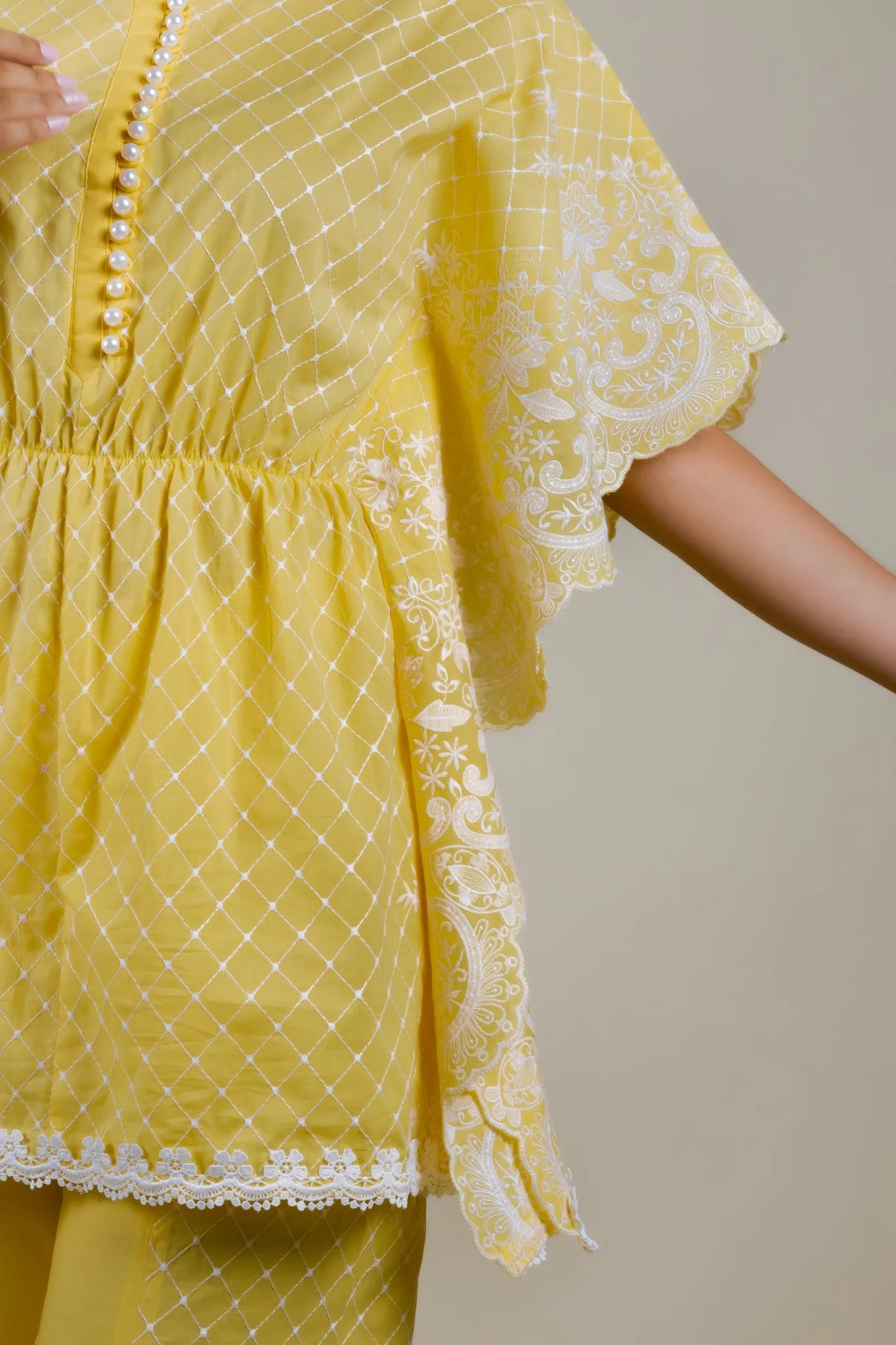 Yellow Embroidered Kaftan Set