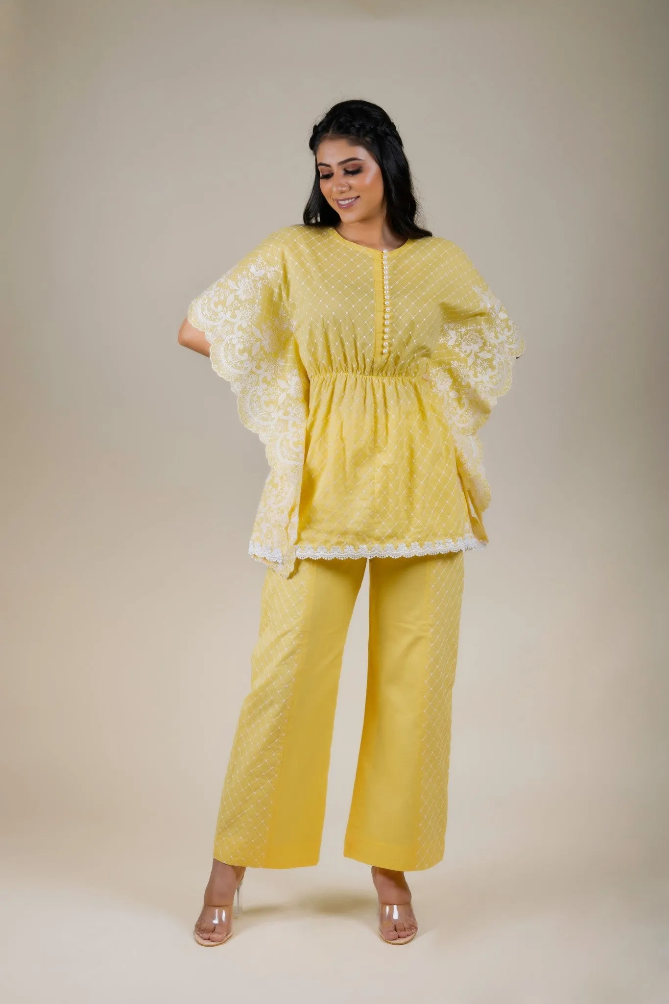 Yellow Embroidered Kaftan Set